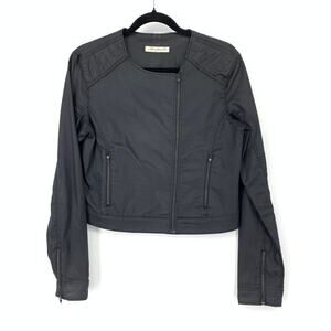 VTG Mavi Jeans Co Moto Jacket Womens Size M Zipper Details Coated Black Denim